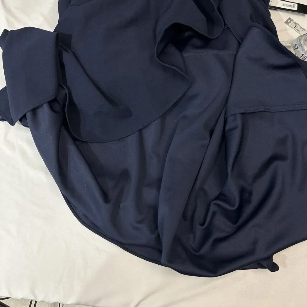 NWT $249 Betsy & Adam [ 6‎ ] V Neck Ruffled High-Low Gown Navy Blue